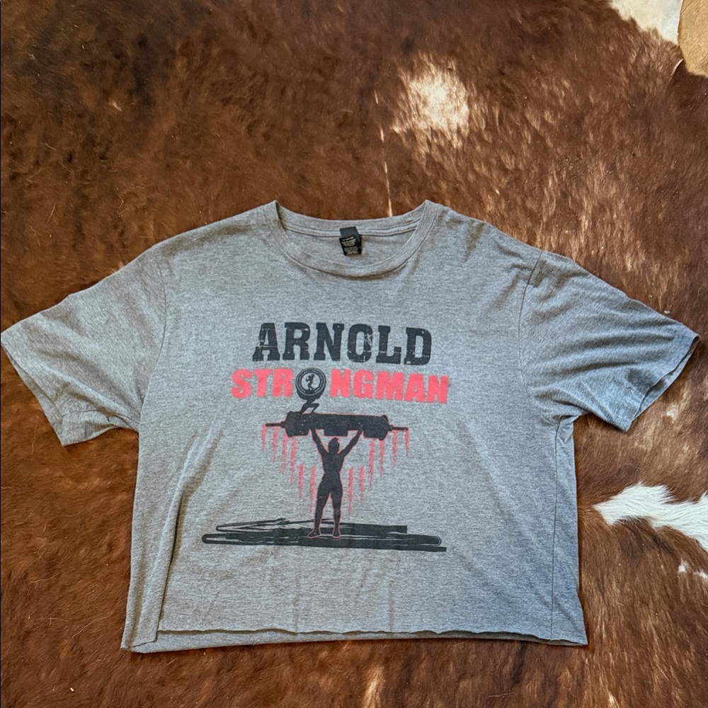 ARNOLD Strongman Graphic Tee - Gray with Red and Black Print